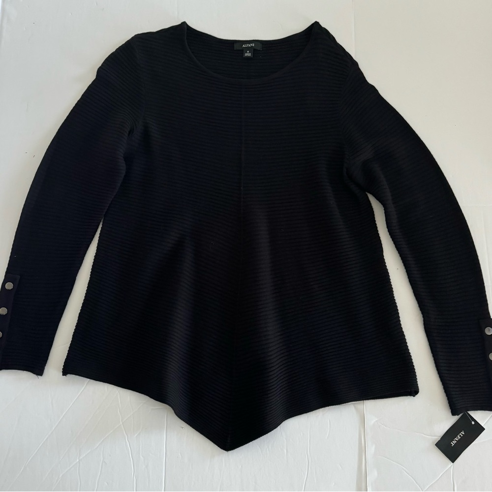 Alfani Black Ribbed Asymmetrical Lightweight Sweater